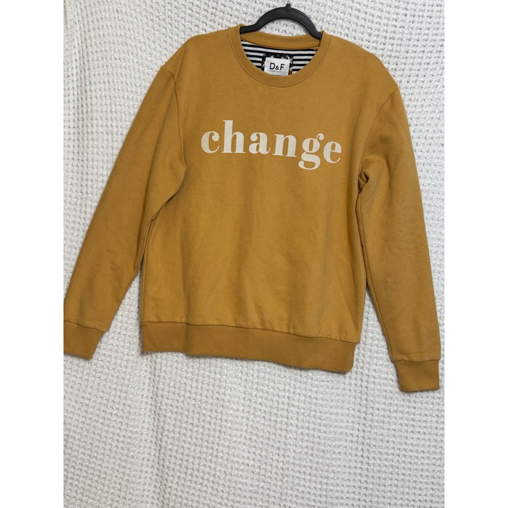 D&F Ricky Singh Mustard Yellow "Change" Graphic Sweatshirt Pullover Top